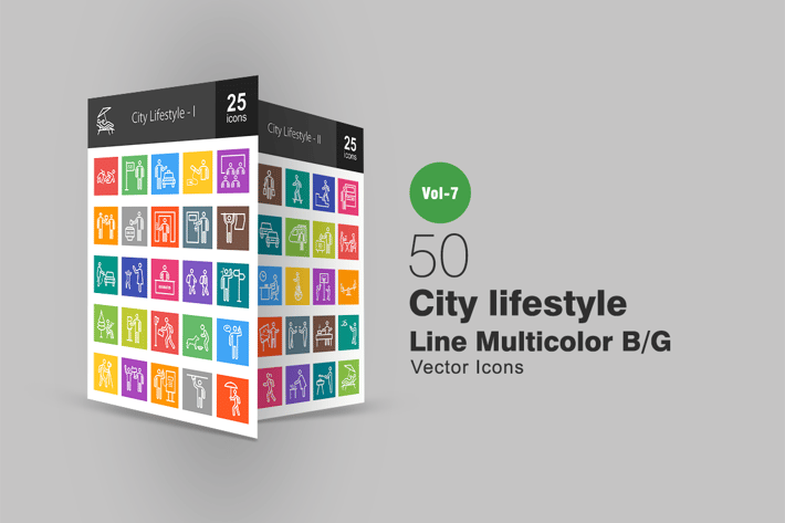 50 City Lifestyle Line Multicolor B/G Icons