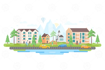 City by the mountains - flat design illustration