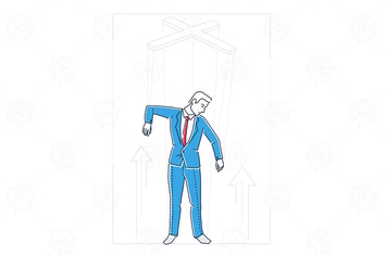 Marionette businessman - line design illustration