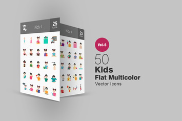 50 Kids Flat Multicolor Icons