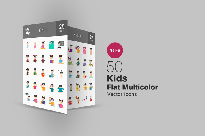 50 Kids Flat Multicolor Icons