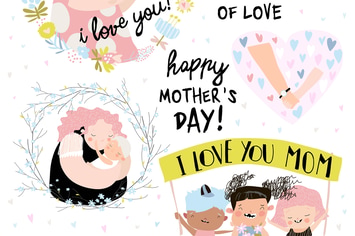 Vector set of cute illustrations for Mothers Day 