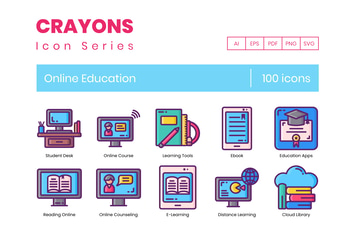 100 Online Education Line Icons