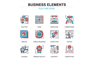 Thin line business process icons set