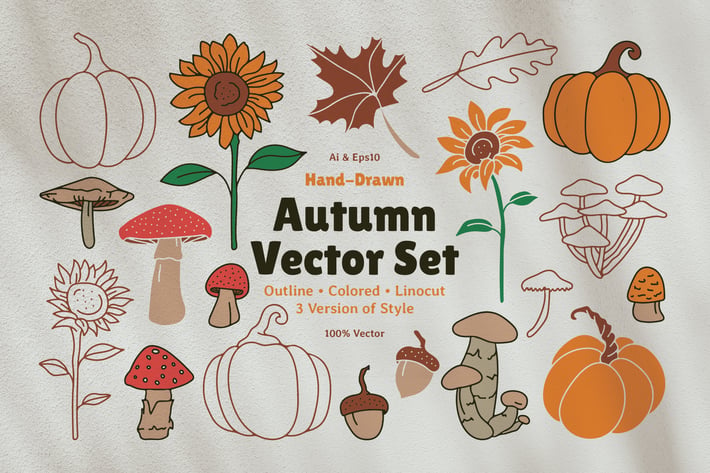 Autumn Graphic Vector Linocut