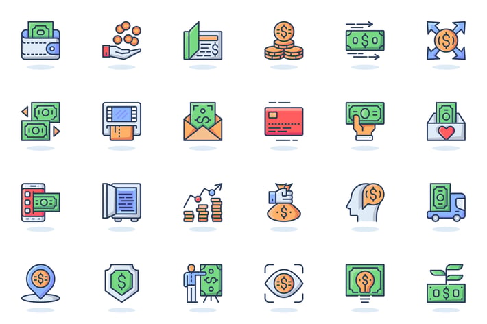Money Flat Line Web Icons Set