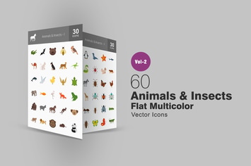 60 Animals & Insects Flat Multicolor Icons
