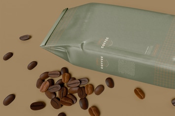 Coffee Beans With Paper Bag Mockup