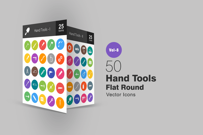 50 Hand Tools Flat Round Icons