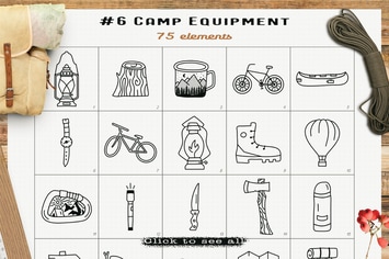 Camp Equipment Icons Set Line Art Graphics Symbols