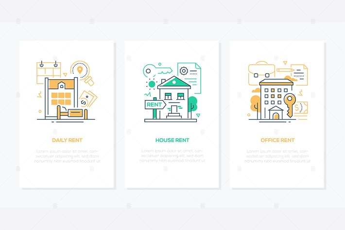 Rental services - line design style banners set