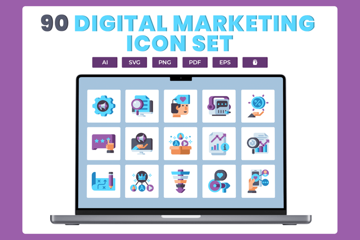 90 Digital Marketing Flat Icons