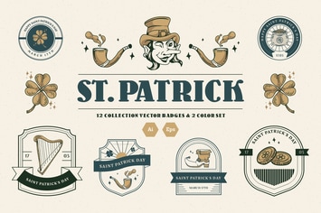 Vintage St Patrick Illustration Set 