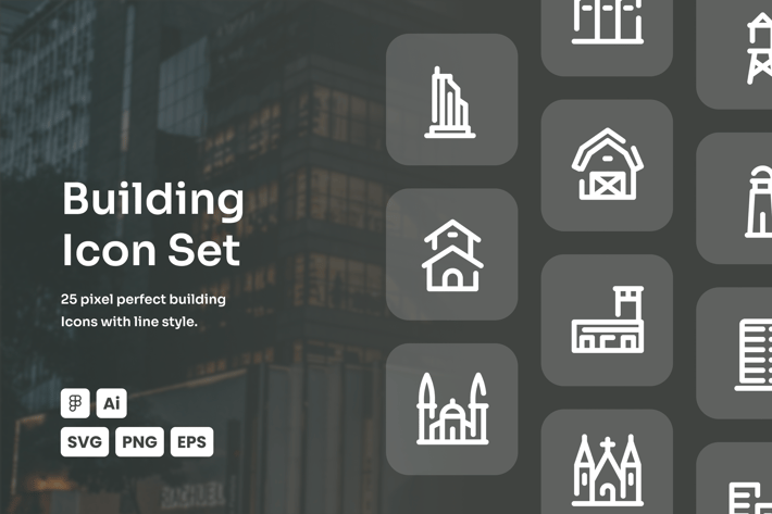 Building Dashed Line Icon Set