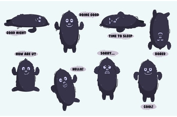 Black Monster Characters Cartoon Illustration