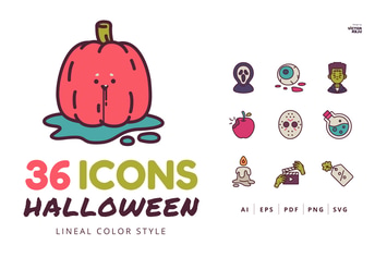 36 Halloween Icons Lineal Color Style