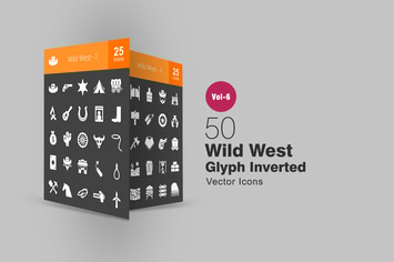 50 Wild West Glyph Inverted Icons