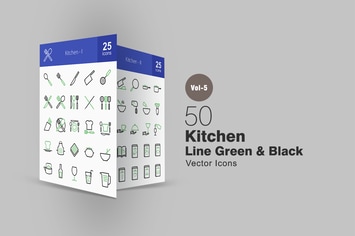 50 Kitchen Line Green & Black Icons