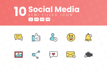 10 Social Media Semi Filled Icon Collection