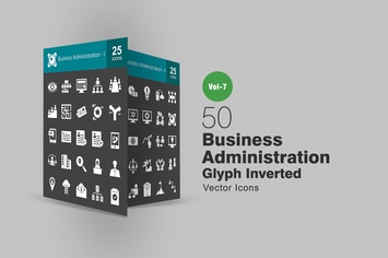50 Business Administration Glyph Inverted Icons