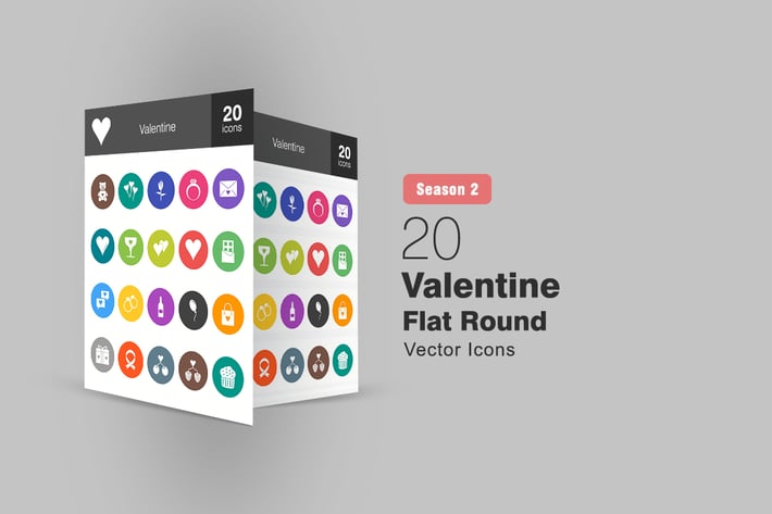20 Valentine Flat Round Icons