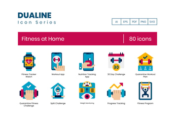80 Fitness at Home Flat Icons