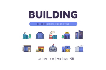 36 Building Icons Lineal Color Style