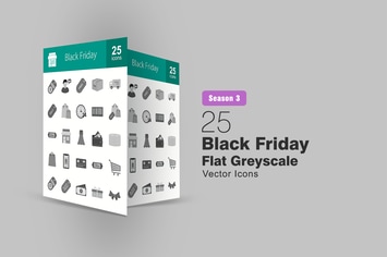 25 Black Friday Flat Greyscale Icons