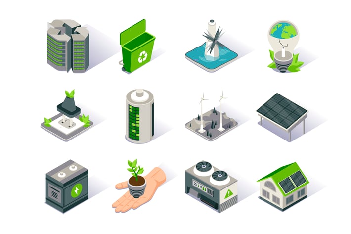 Clean Energy Isometric Icon Set