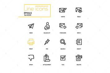 Emails - modern line design icons set