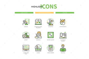 Activities for Kids - Line Design Style Icons Set
