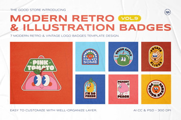 Modern Retro Illustration Logo Badges Set Vol.9