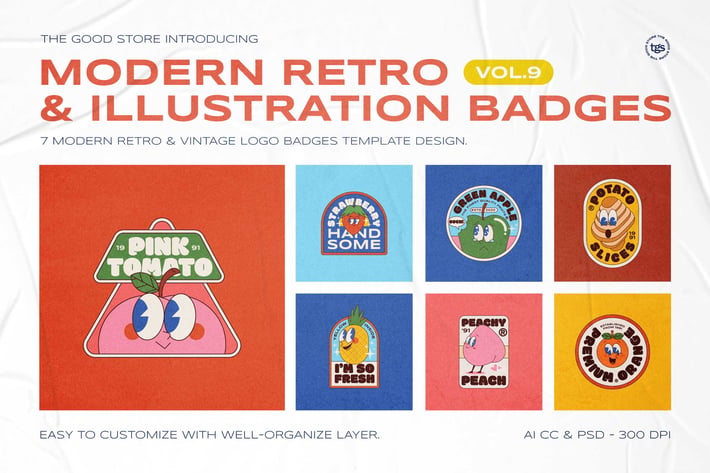 Modern Retro Illustration Logo Badges Set Vol.9