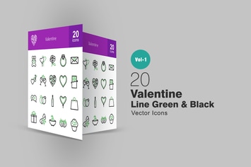 20 Valentine Line Green & Black Icons 