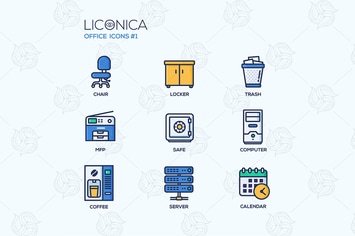 Office - Flat Line Design Icons Set
