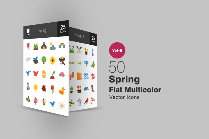 50 Spring Flat Multicolor Icons