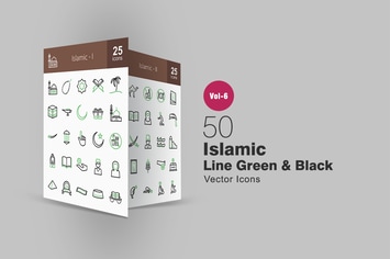 50 Islamic Green & Black Line Icons