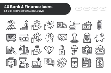 40 Bank & Finance Icons Set - Line
