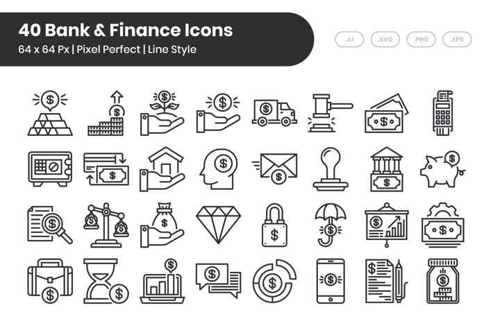 40 Bank & Finance Icons Set - Line