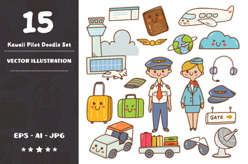 Kawaii Pilot Doodle Set