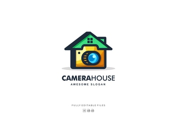 Home and Camera Color Line Art Logo