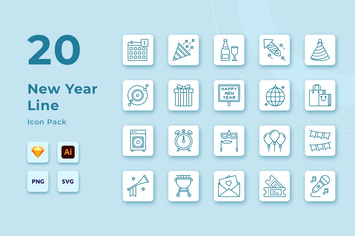 20 New Year Celebration Line Icons Set