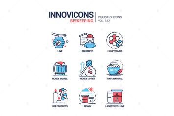 Beekeeping - colorful line design style icons