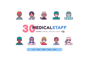30 Icons Medical Staff Lineal Color Style