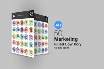 50 Marketing Filled Low Poly Icons