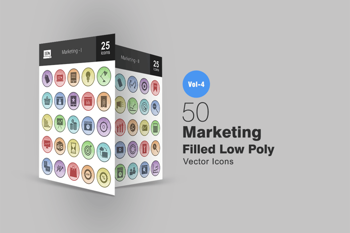 50 Marketing Filled Low Poly Icons