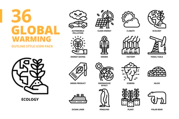 Global Warming Outline Style Icon Set