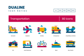 80 Transportation Flat Icons