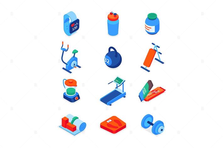 Sport and fitness - modern isometric icons set