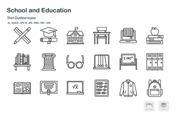 School and Education thin outline icons